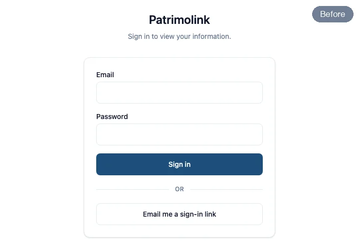 The Customer Portal: a branded customer login beside the portal home, where a customer views their own profile with a completion bar, their invoices, and an editable collection of their own records
