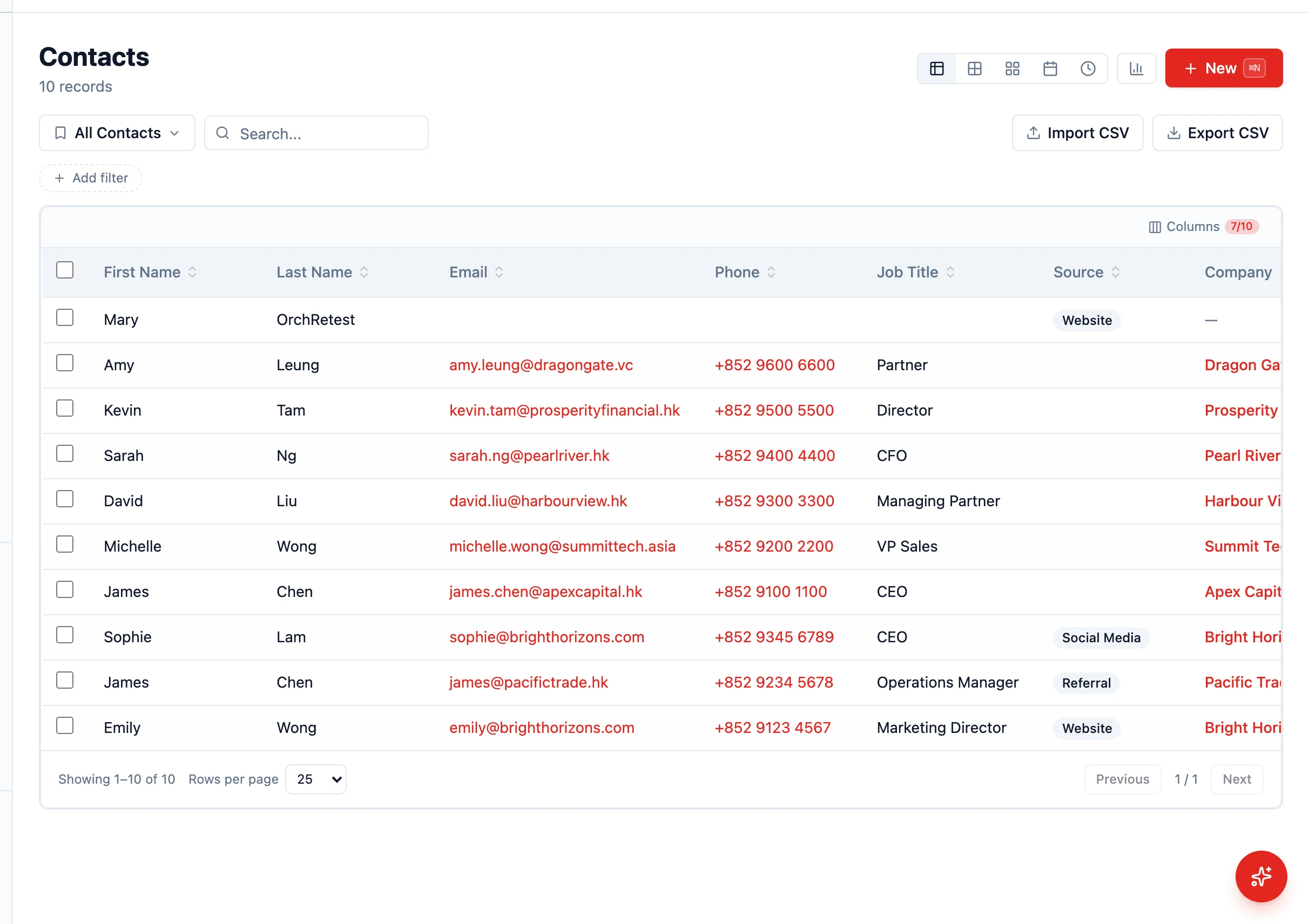 Contact list with multiple rows ready for bulk selection