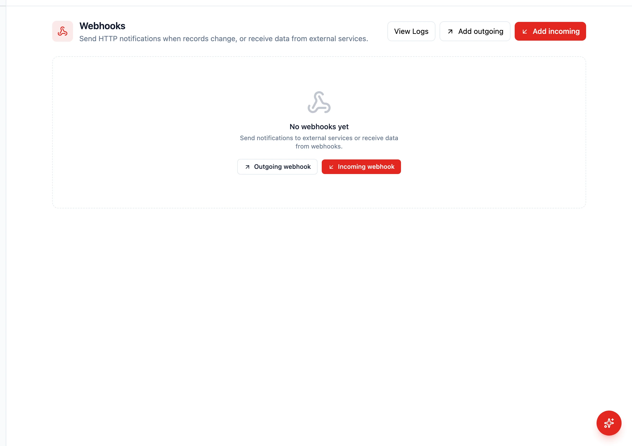 Settings → Webhooks page