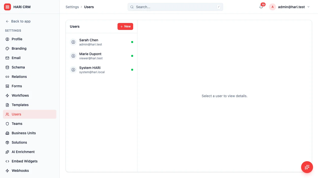 User management — add team members and assign roles